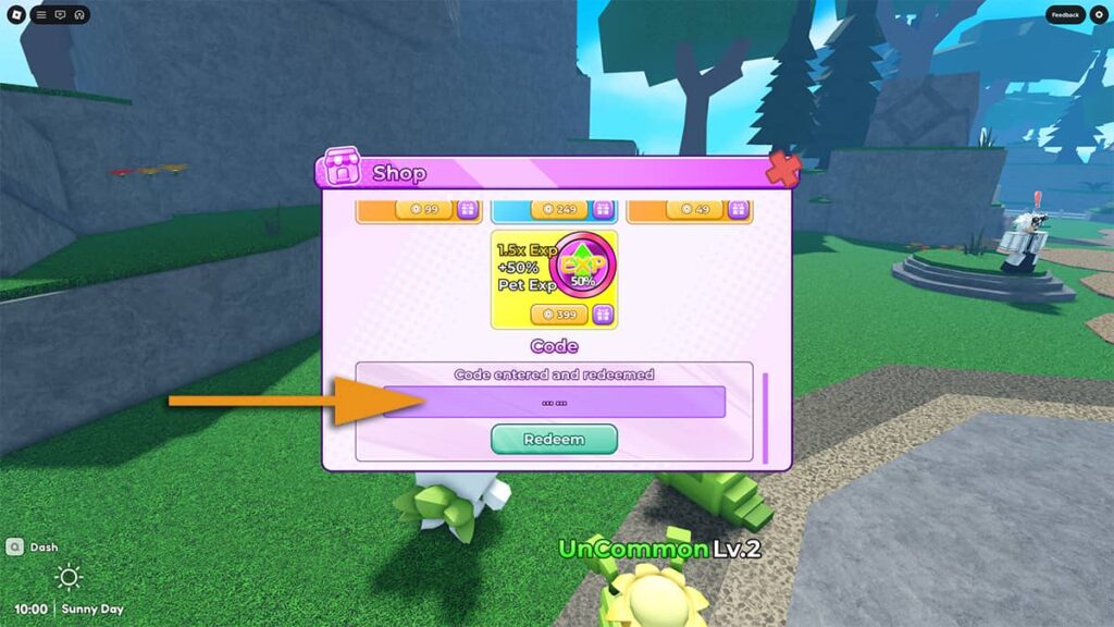 Blox Monsters code redemption menu screenshot